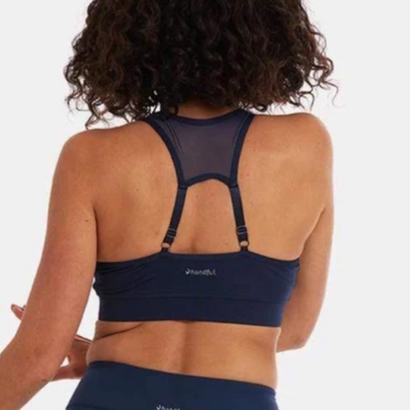 Handful Supportive Zip Clip Front Athletic Workout Running Navy Blue Sports Bra - Picture 2 of 11